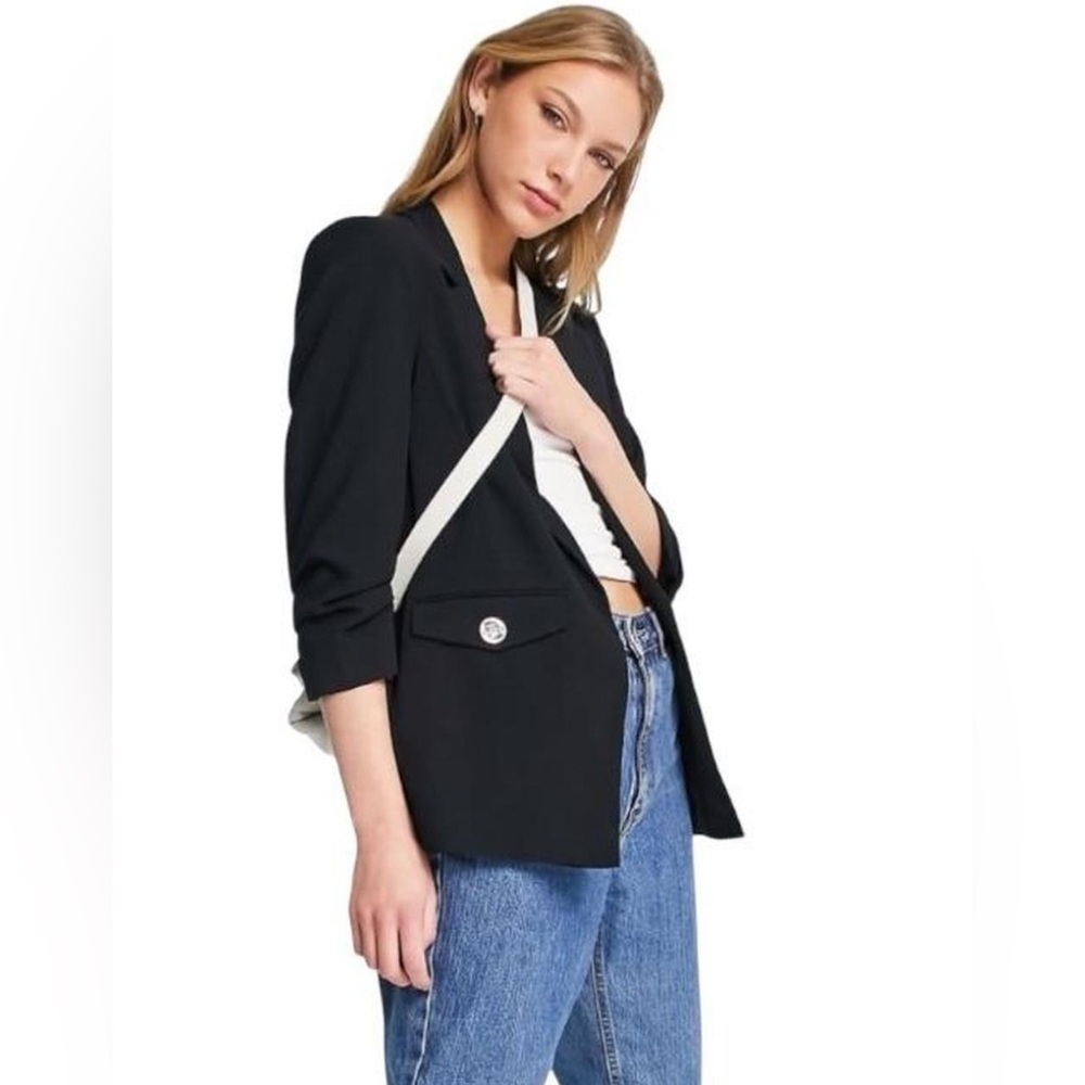 River Island Women’s Ruche Sleeved Oversized Black Blazer Size US 6